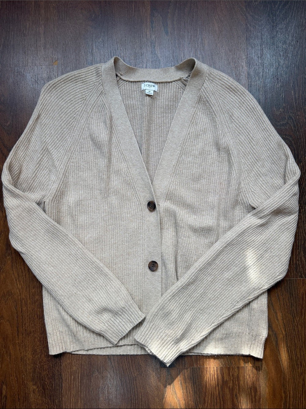J. Crew Women's Cream Ribbed Button-Front Cardigan Sweater